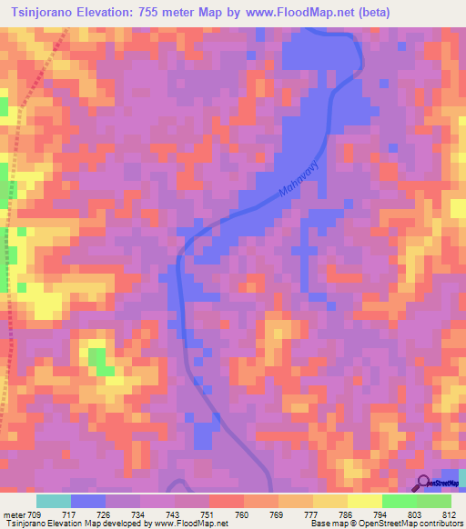 Tsinjorano,Madagascar Elevation Map