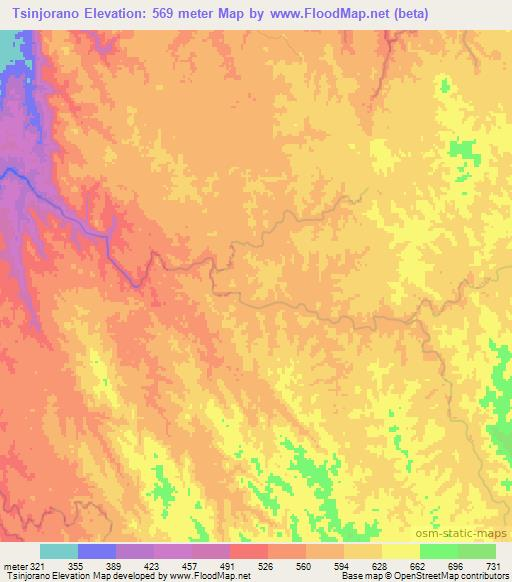 Tsinjorano,Madagascar Elevation Map