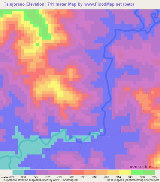 Tsinjorano,Madagascar Elevation Map