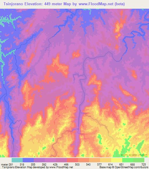 Tsinjorano,Madagascar Elevation Map