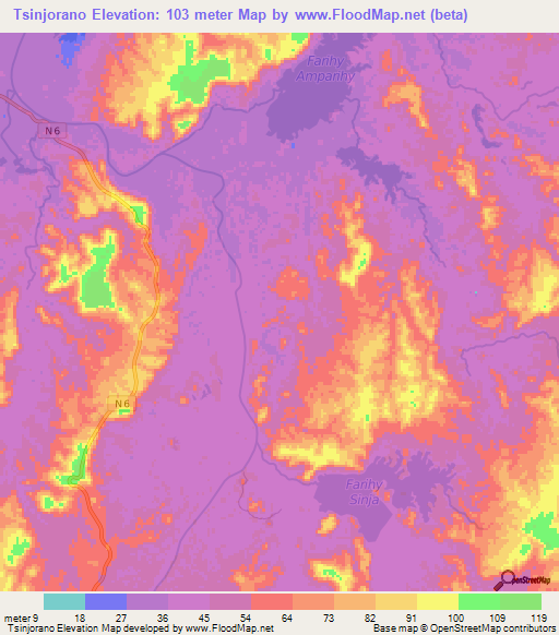 Tsinjorano,Madagascar Elevation Map