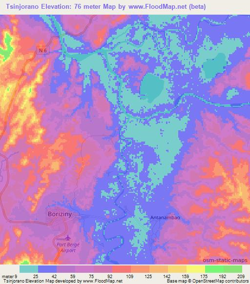 Tsinjorano,Madagascar Elevation Map