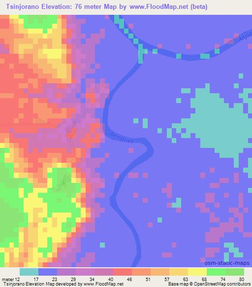Tsinjorano,Madagascar Elevation Map