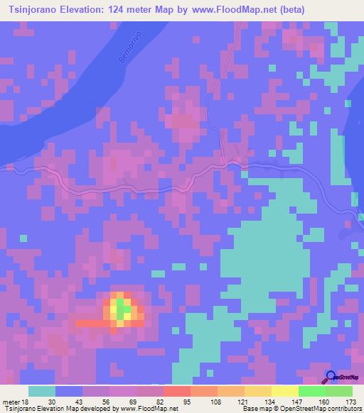 Tsinjorano,Madagascar Elevation Map