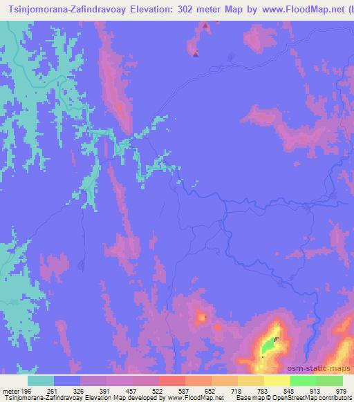 Tsinjomorana-Zafindravoay,Madagascar Elevation Map