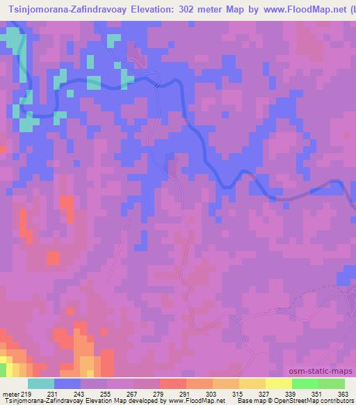 Tsinjomorana-Zafindravoay,Madagascar Elevation Map