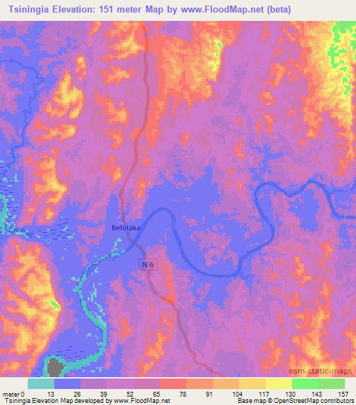 Tsiningia,Madagascar Elevation Map