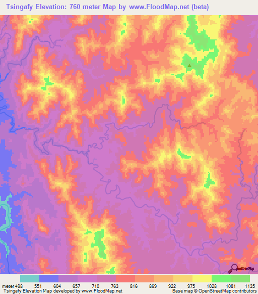 Tsingafy,Madagascar Elevation Map