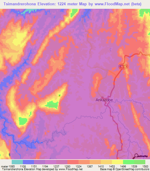 Tsimandrerohona,Madagascar Elevation Map