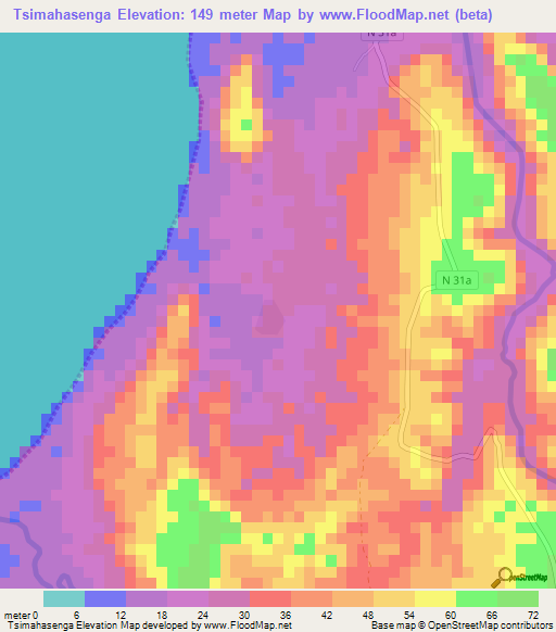 Tsimahasenga,Madagascar Elevation Map