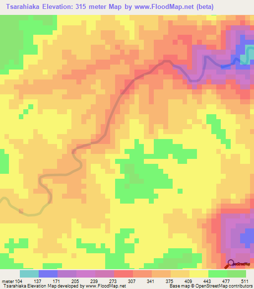 Tsarahiaka,Madagascar Elevation Map