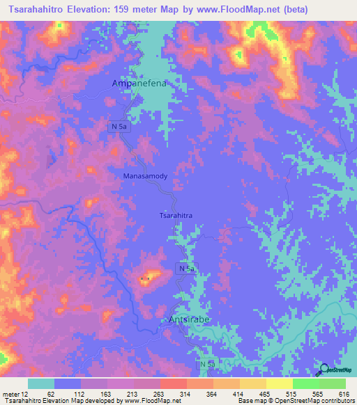 Tsarahahitro,Madagascar Elevation Map
