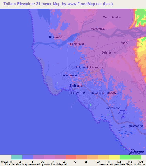 Toliara,Madagascar Elevation Map