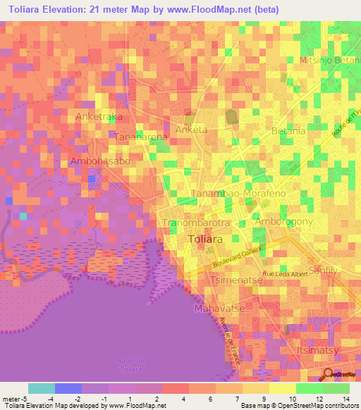 Toliara,Madagascar Elevation Map