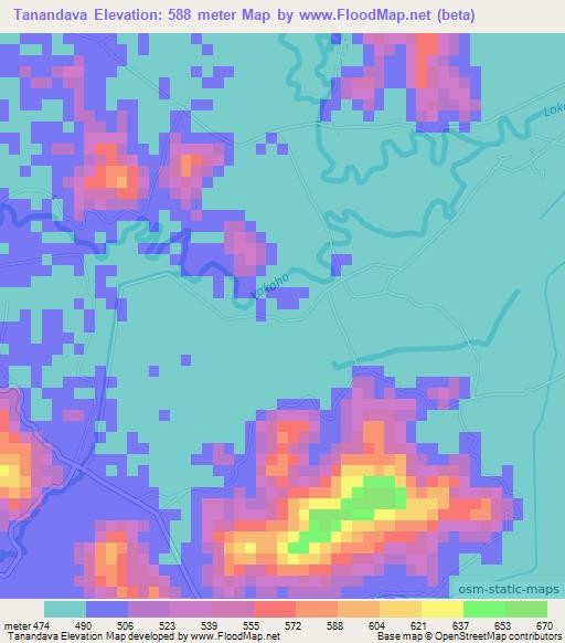 Tanandava,Madagascar Elevation Map