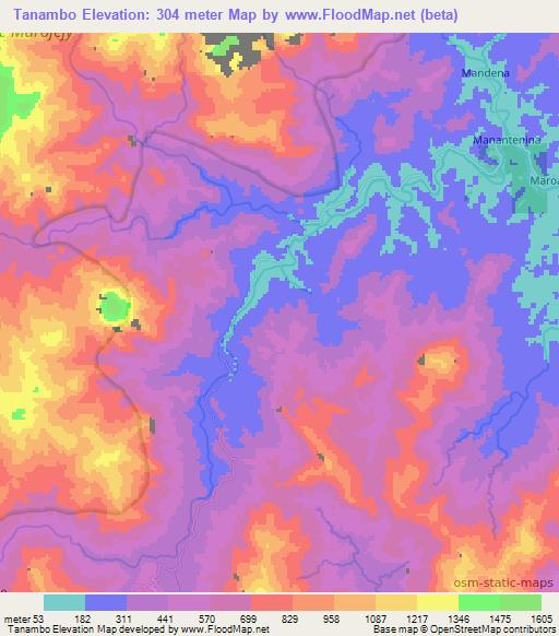Tanambo,Madagascar Elevation Map