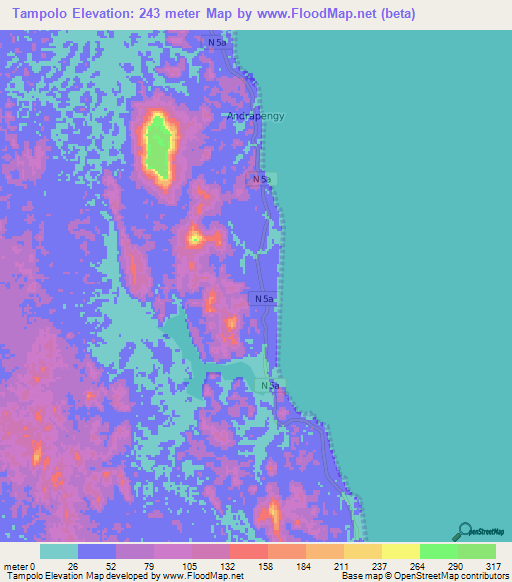 Tampolo,Madagascar Elevation Map