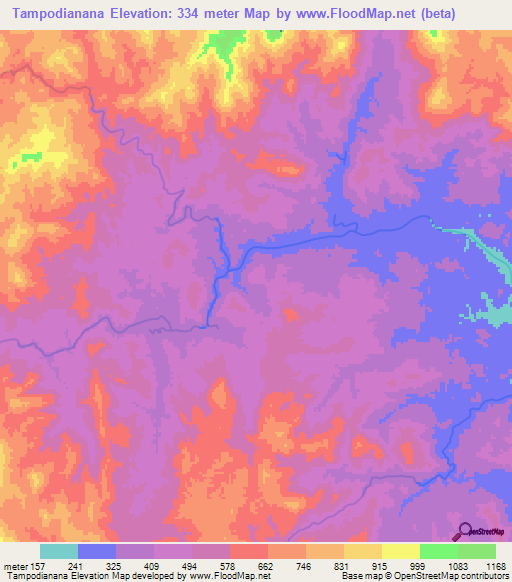 Tampodianana,Madagascar Elevation Map