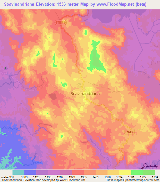 Soavinandriana,Madagascar Elevation Map