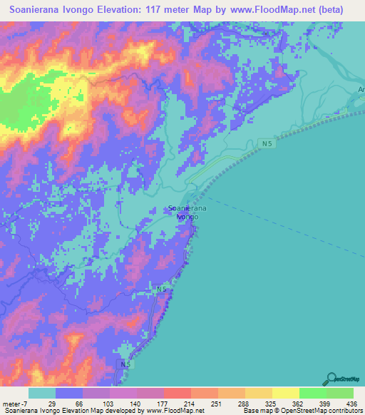 Soanierana Ivongo,Madagascar Elevation Map