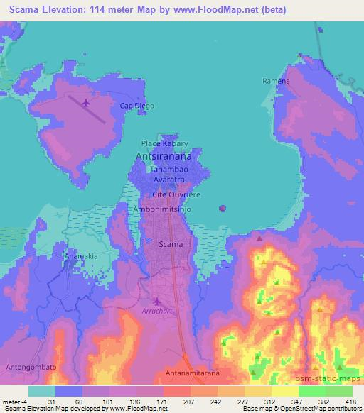 Scama,Madagascar Elevation Map