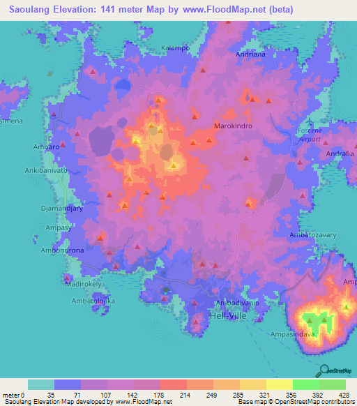 Saoulang,Madagascar Elevation Map