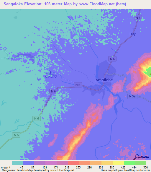 Sangaloka,Madagascar Elevation Map