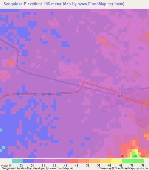 Sangaloka,Madagascar Elevation Map