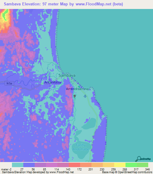 Sambava,Madagascar Elevation Map