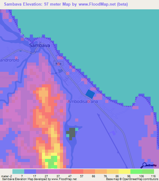 Sambava,Madagascar Elevation Map