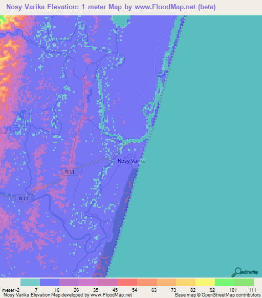 Nosy Varika,Madagascar Elevation Map