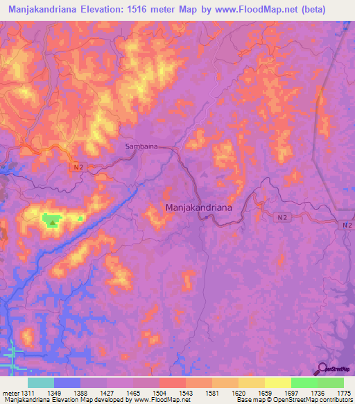 Manjakandriana,Madagascar Elevation Map