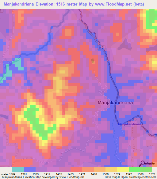 Manjakandriana,Madagascar Elevation Map