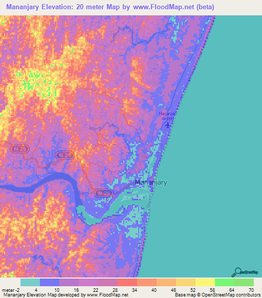 Mananjary,Madagascar Elevation Map