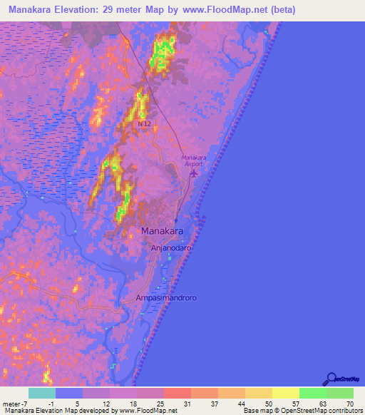 Manakara,Madagascar Elevation Map