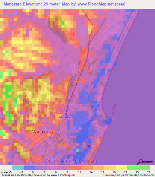 Manakara,Madagascar Elevation Map