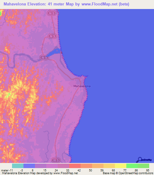 Mahavelona,Madagascar Elevation Map