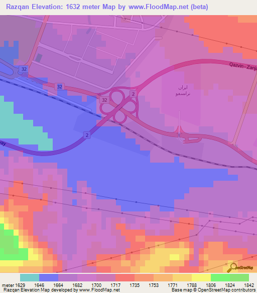 Razqan,Iran Elevation Map