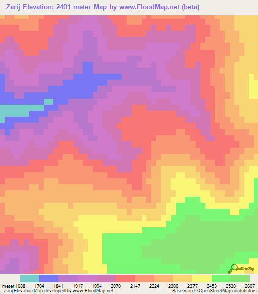 Zarij,Iran Elevation Map