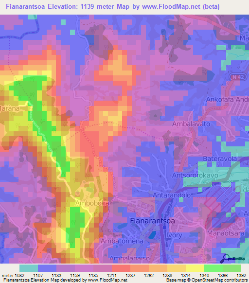Fianarantsoa,Madagascar Elevation Map