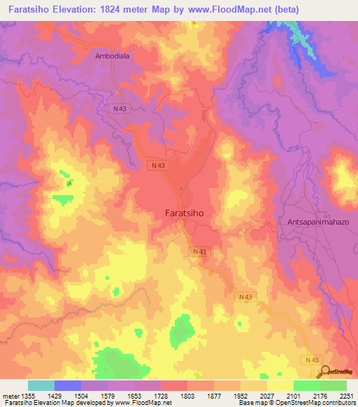 Faratsiho,Madagascar Elevation Map