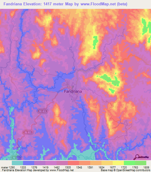 Fandriana,Madagascar Elevation Map