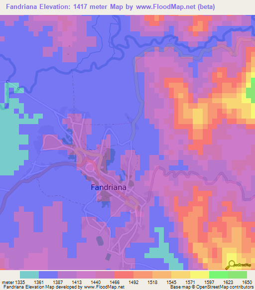 Fandriana,Madagascar Elevation Map