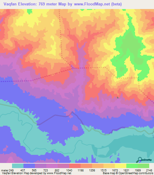 Vaqfan,Iran Elevation Map
