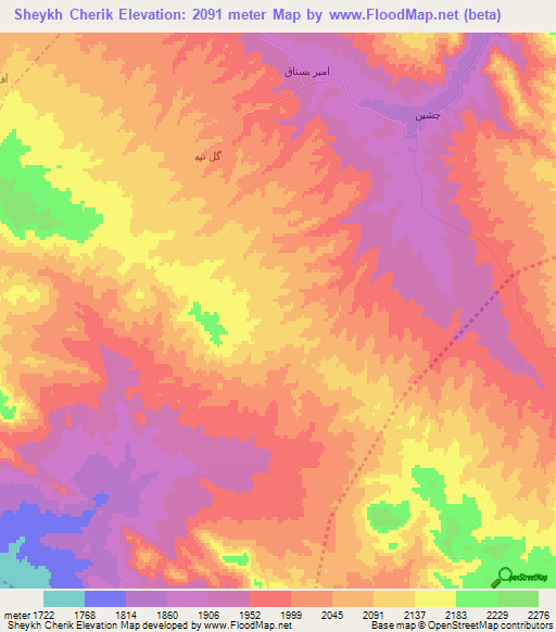 Sheykh Cherik,Iran Elevation Map