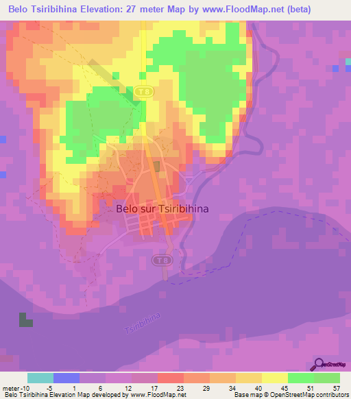 Belo Tsiribihina,Madagascar Elevation Map