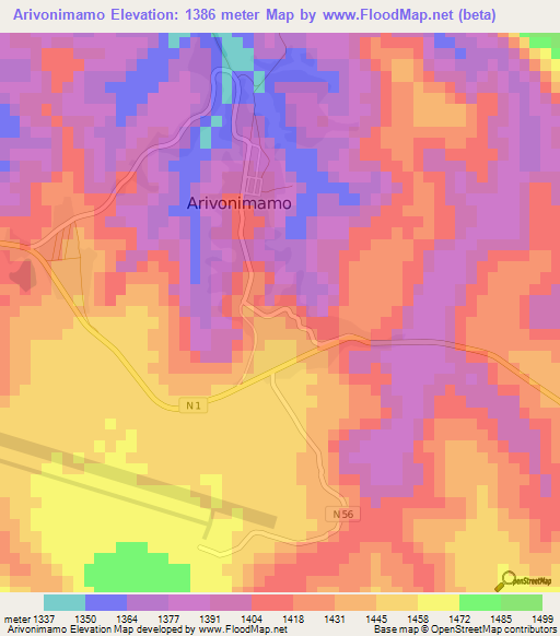 Arivonimamo,Madagascar Elevation Map