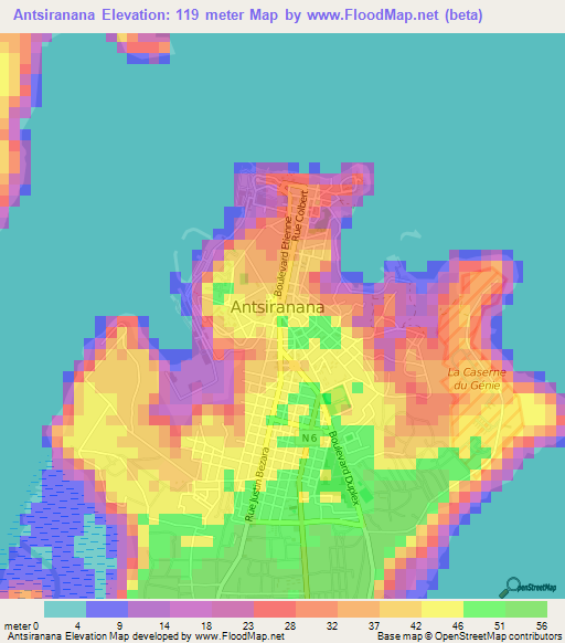 Antsiranana,Madagascar Elevation Map
