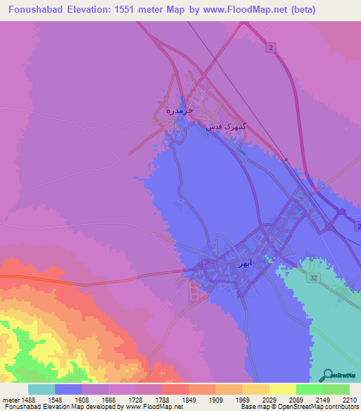 Fonushabad,Iran Elevation Map