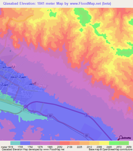 Qiasabad,Iran Elevation Map